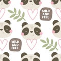 Seamless pattern with cartoon pandas. colorful vector for kids. hand drawing, flat style. Royalty Free Stock Photo